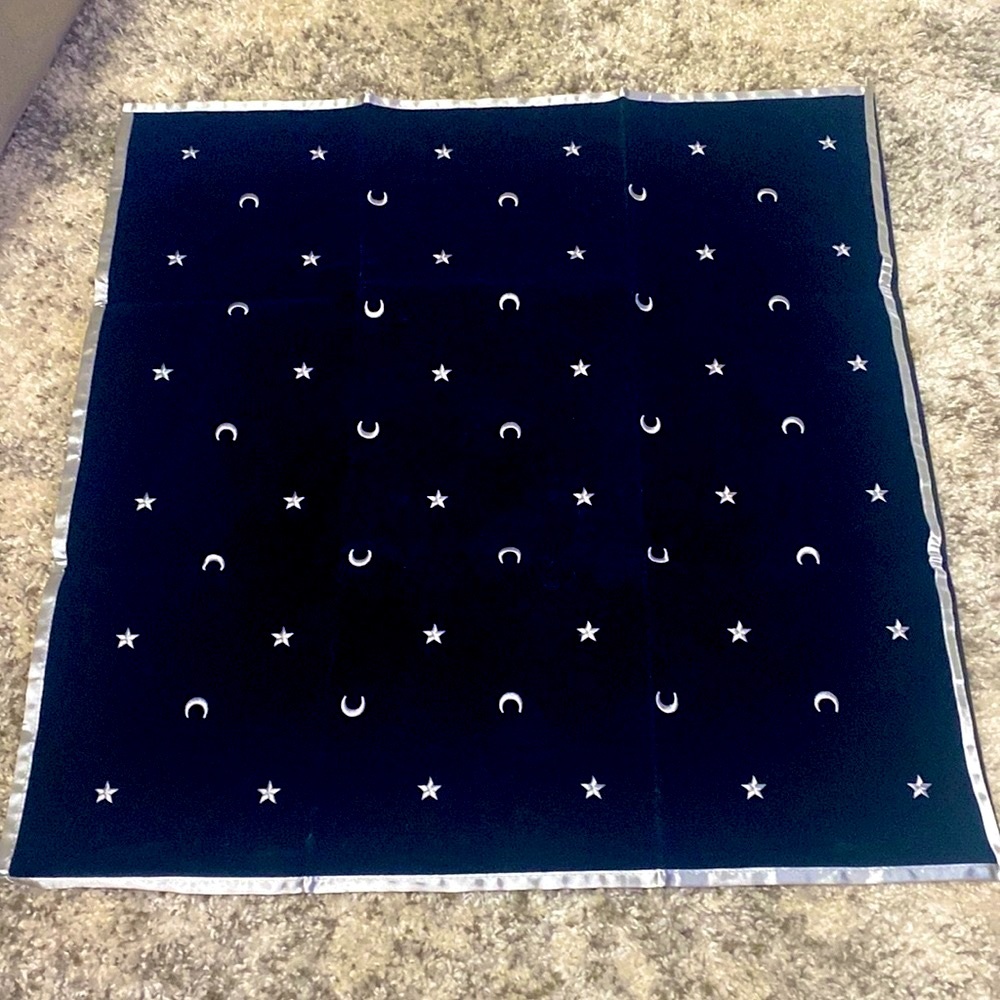 Large 32x32 Velvet Moon and Stars Celestial Altar Mat Tarot Layout Cloth